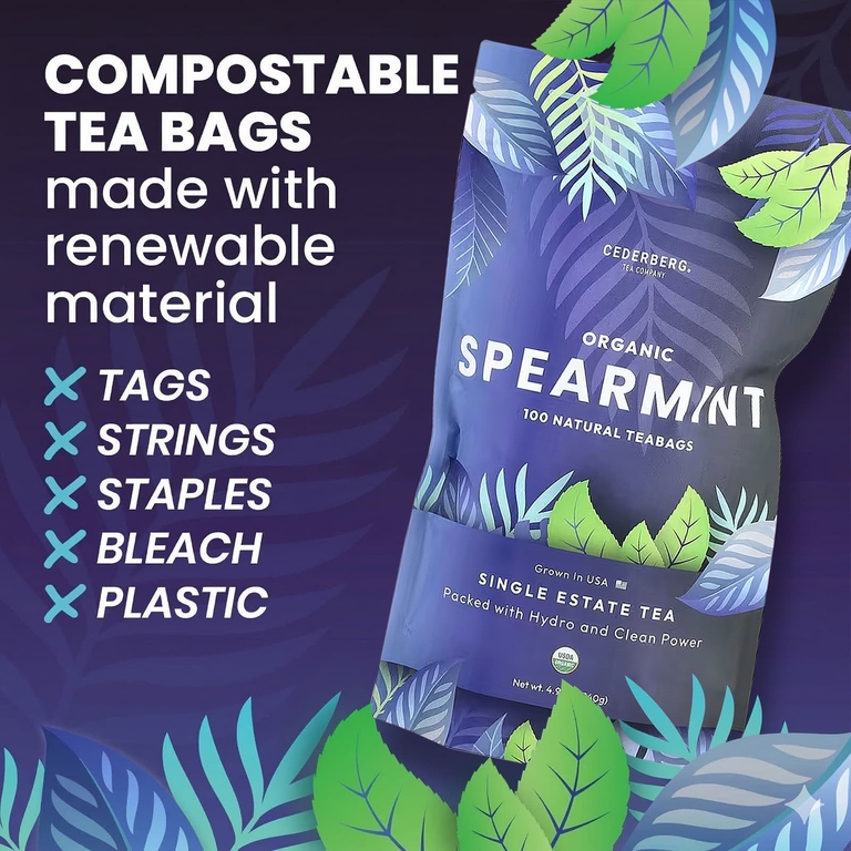 Cederberg Tea Co, Organic Spearmint, без кофеина, 100 натуральных чайных пакетиков, 140 г (4,94 унции)