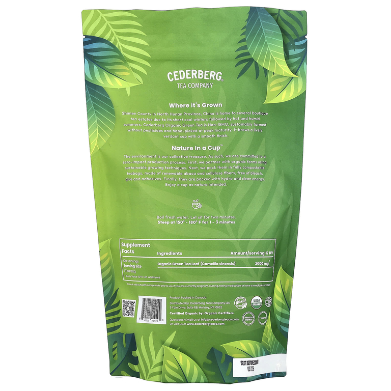 Cederberg Tea Co, органический зелёный чай, 100 натуральных пакетиков, 200 г (7,05 унции)