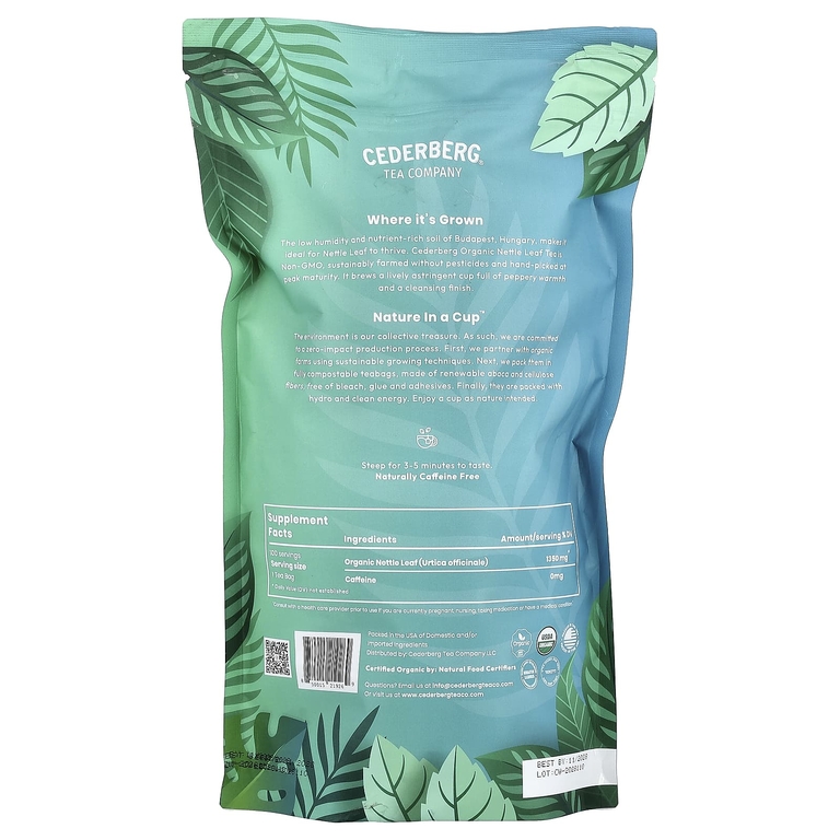 Cederberg Tea Co, листья органической крапивы, без кофеина, 100 натуральных чайных пакетиков, 135 г (4,76 унции)