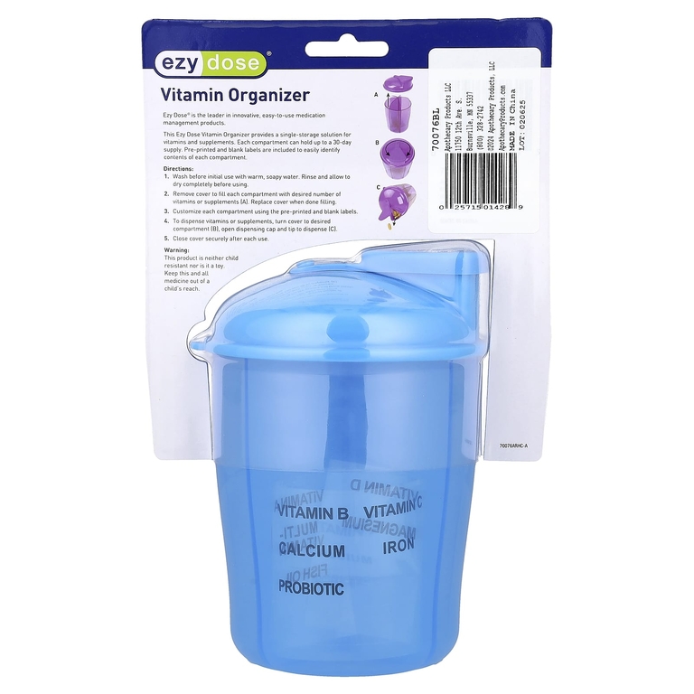 Ezy Dose, Витаминный органайзер с этикетками, синий, 1 шт.