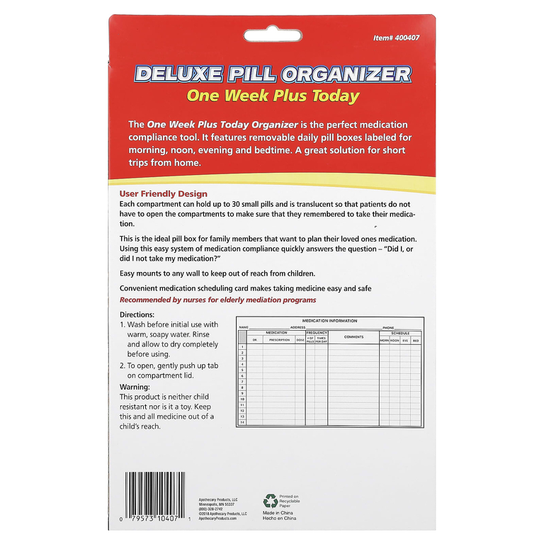 Ezy Dose, One Week Plus Today Deluxe, органайзер для таблеток, 1 шт. (Товар снят с продажи) 