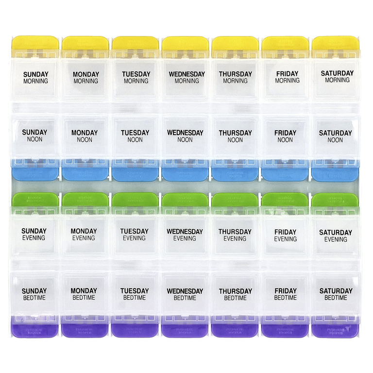 Ezy Dose, Планировщик интервалов® с кнопками в неделю 4 раза в день, 2 XL, 1 счет (Товар снят с продажи) 