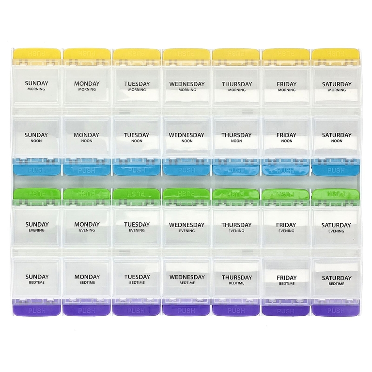 Ezy Dose, Medtime Planner®  Weekly 4 раза в день с кнопками, 3XL, 1