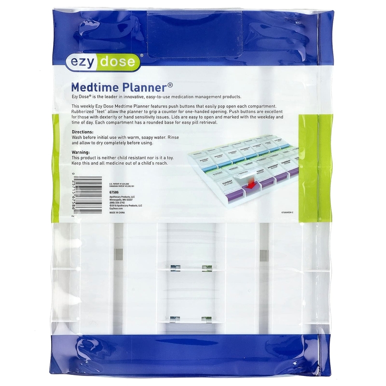 Ezy Dose, Medtime Planner®  Weekly 4 раза в день с кнопками, 3XL, 1
