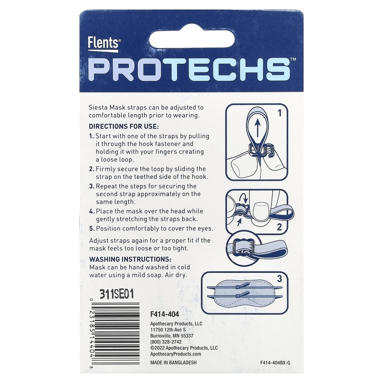 Flents, ProTechs™, Siesta Mask, многоразовая маска для сна, один размер подходит для большинства людей, 1 шт. (Товар снят с продажи) 