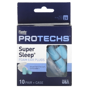 Flents, Protechs, Super Sleep, беруши из поролона, 10 пар в футляре (Товар снят с продажи) 