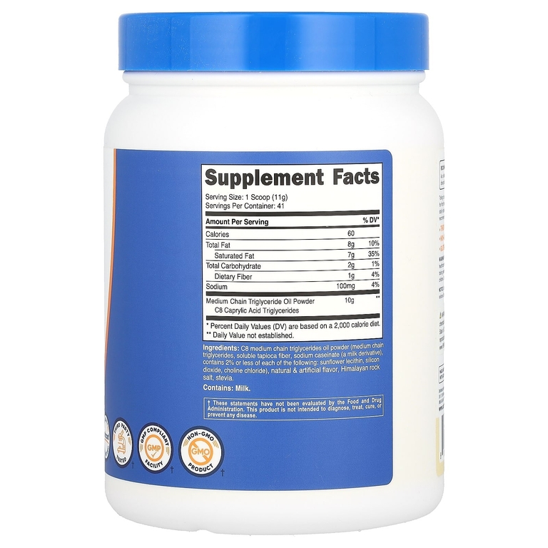 Nutricost, C8 MCT, порошок из масла, ваниль, 454 г (1 фунт)