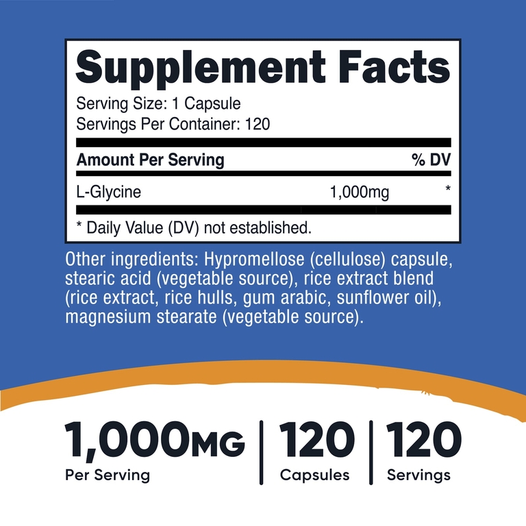 Nutricost, L-глицин, 1000 мг, 120 капсул