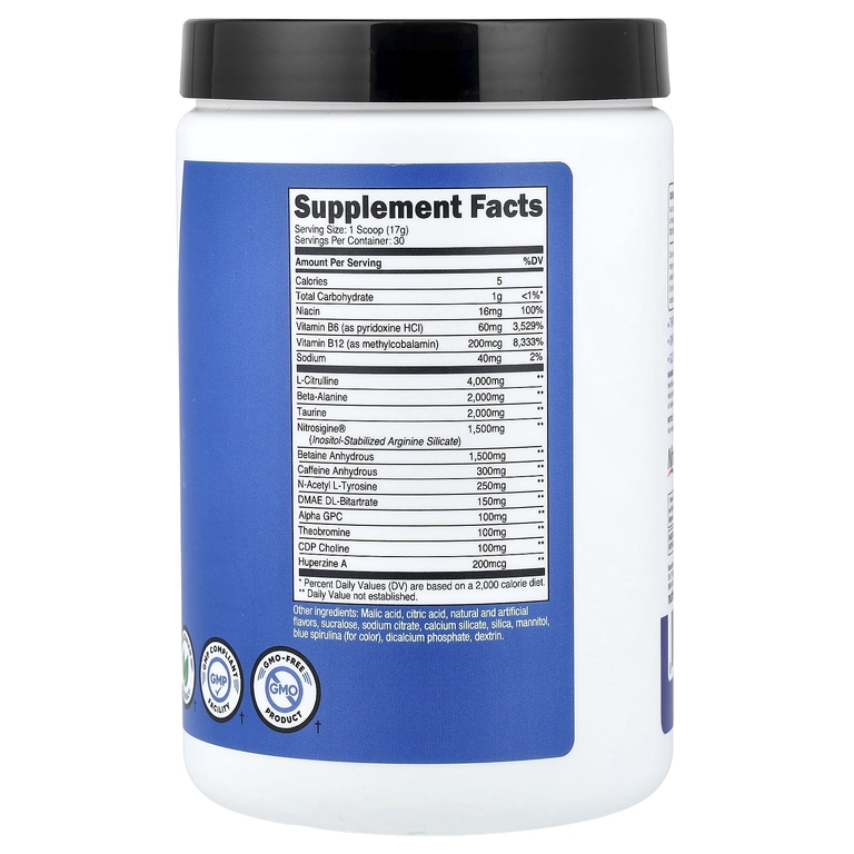 Nutricost, Performance, PRE-X, предтренировочный комплекс Xtreme, голубая малина, 498 г (1,1 фунта)