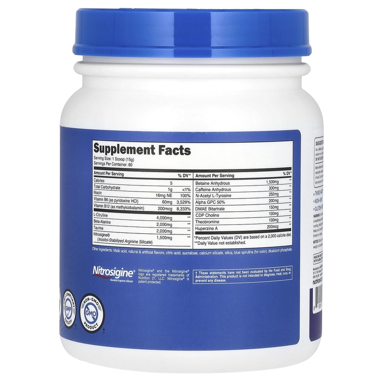 Nutricost, Performance, PRE-X, предтренировочный комплекс Xtreme, со вкусом голубой малины, 894 г (2 фунта)