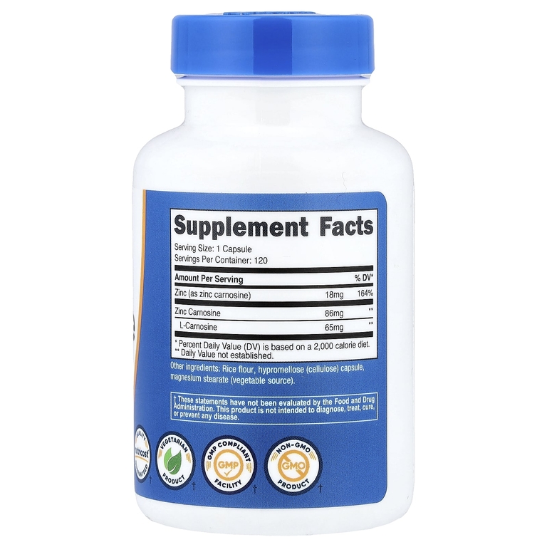 Nutricost, цинк карнозин, 120 капсул