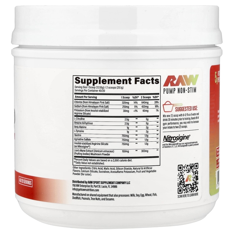 Raw Nutrition, Pump, без стимуляторов, со вкусом арбуза, 470 г (16,57 унции)