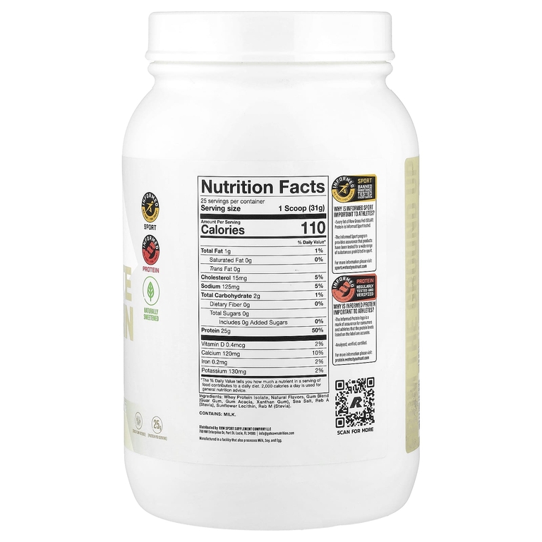 Raw Nutrition, Сывороточный изолят травяного происхождения, ваниль, 27,34 унции (775 г)