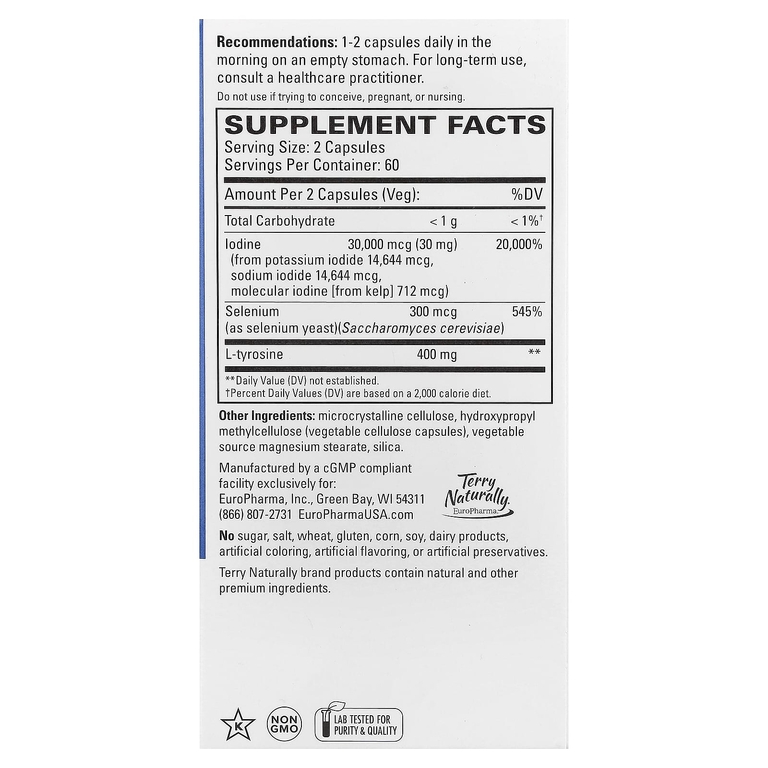Terry Naturally, Thyroid Care™ Plus с селеном, 120 капсул