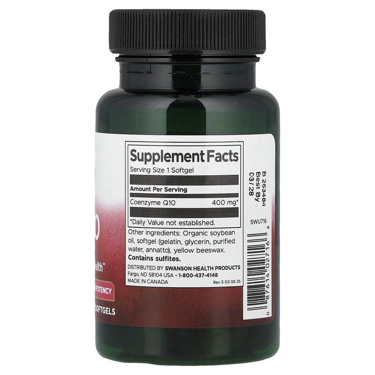 Swanson Vitamins, Коэнзим Q10, 400 мг, 30 мягких таблеток