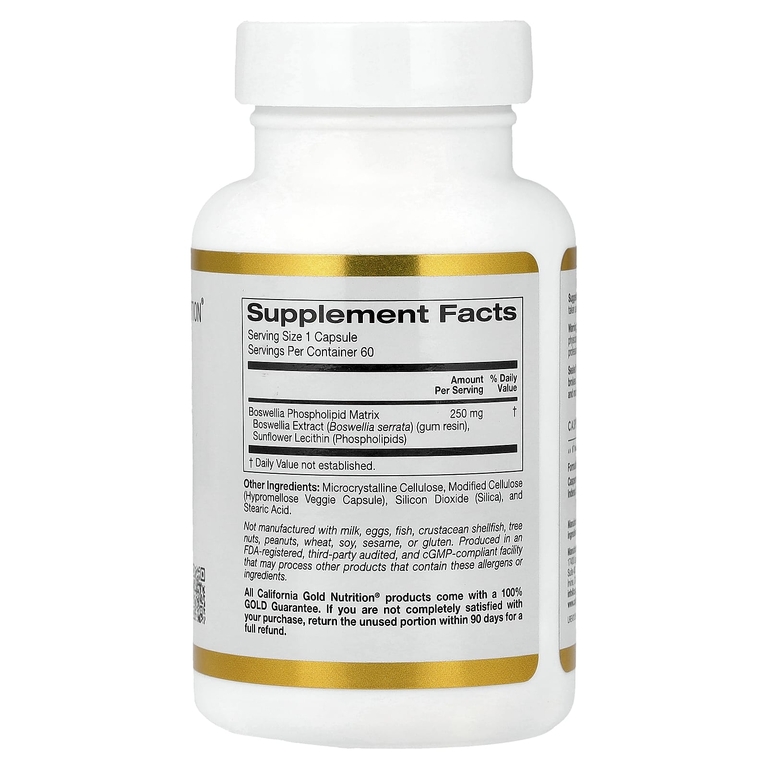 California Gold Nutrition, Boswellia Phytosome, фитосома босвеллии пильчатой с подсолнечным лецитином, 250 мг, 60 растительных капсул