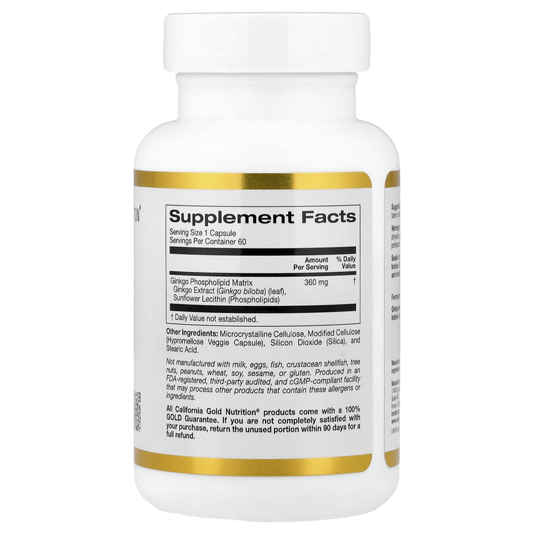 California Gold Nutrition, Ginkgo Phytosome, фитосомы гинкго, 360 мг, 60 растительных капсул