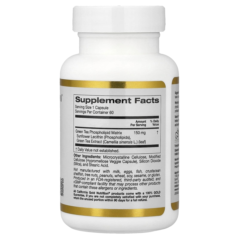 California Gold Nutrition, Green Tea Phytosome, фитосомы зеленого чая, 150 мг, 60 растительных капсул (Товар снят с продажи) 