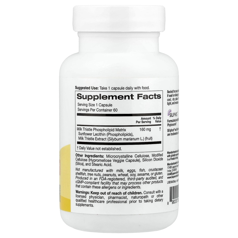Super Nutrition, фитосомы расторопши, 160 мг, 60 растительных капсул (Товар снят с продажи) 