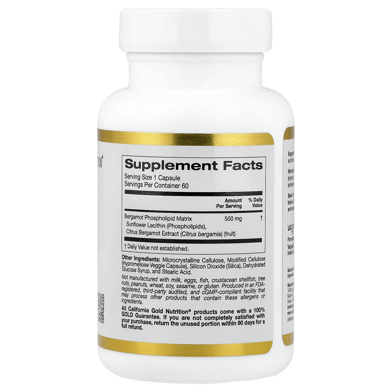 California Gold Nutrition, Bergamot Phytosome, фитосома бергамота с экстрактом бергамота, 500 мг, 60 растительных капсул