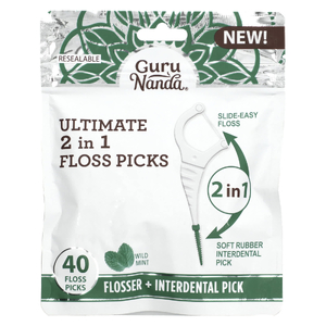 GuruNanda, Ultimate 2 in 1 Floss Picks, дикая мята, 40 шт. (Товар снят с продажи) 