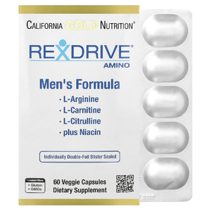 California Gold Nutrition, Rexdrive® Amino, добавка для мужчин с L-аргинина гидрохлоридом, L-цитруллином, ацетил-L-карнитин аргината дигидрохлоридом и глицин пропионил-L-карнитина гидрохлоридом, 60 растительных капсул