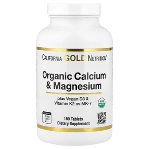 California Gold Nutrition, Органический кальций и магний плюс витамины D3 и K2, 180 таблеток