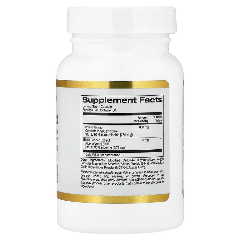 California Gold Nutrition, экстракт куркумы с 95% куркуминоидов и экстрактом чёрного перца BioPerine®, 60 растительных капсул