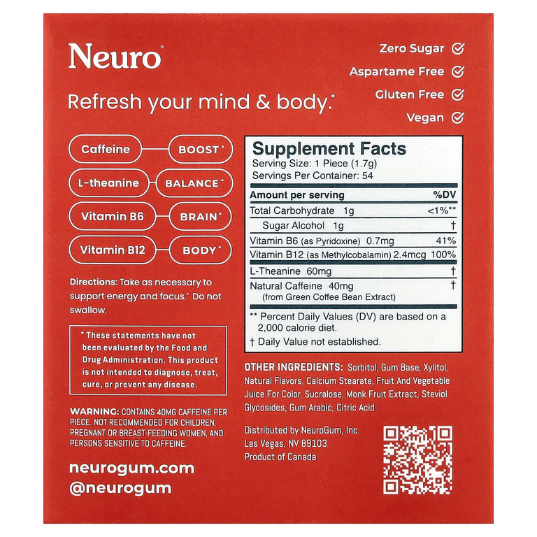 NeuroGum, Жевательная жевательная добавка Energy & Focus, корица, 6 упаковок, 9 шт.
