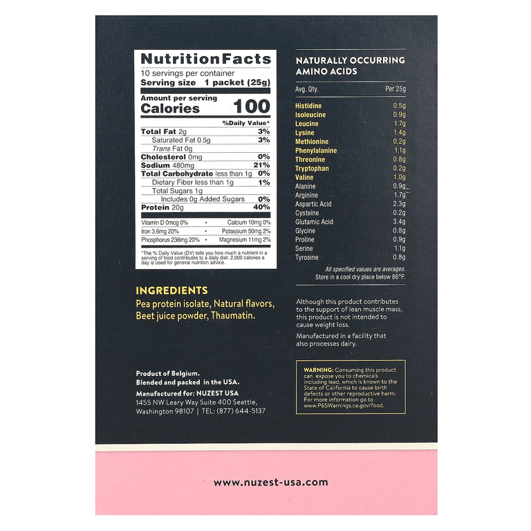 Nuzest, чистый нежирный протеин, со вкусом лесной клубники, 10 пакетиков по 25 г (0,9 унции) (Товар снят с продажи) 