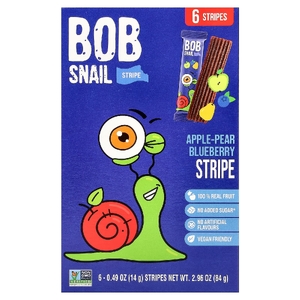 Bob Snail, фруктовая полоска, яблоко, груша и голубика, 6 полосок по 14 г (0,49 унции)
