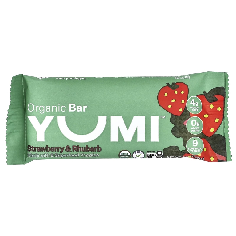 Yumi, органический батончик, для малышей, клубника и ревень, 5 батончиков по 21 г (0,74 унции)