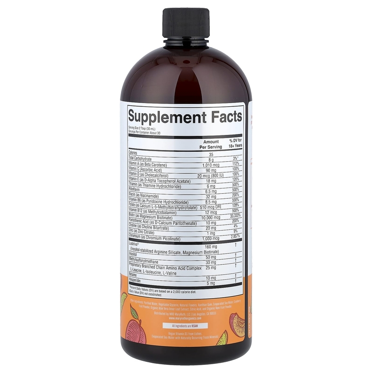 MaryRuth's, Liquid Morning Multivitamin, средство для роста волос, персик и манго, 887 мл (30 жидк. унций)