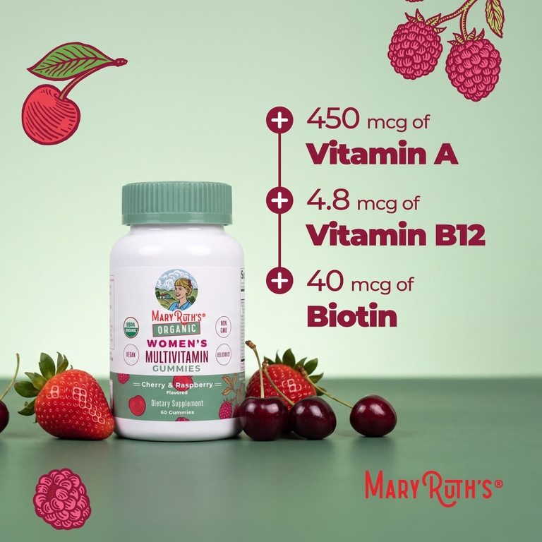 MaryRuth's, органические мультивитамины для женщин, вишня и малина, 60 жевательных таблеток