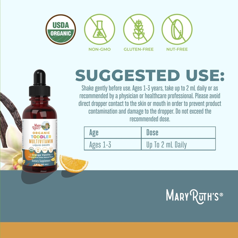MaryRuth's, органические мультивитамины для малышей, с железом, для детей 1–3 лет, со вкусом апельсина и ванили, 60 мл (2 жидк. унции)