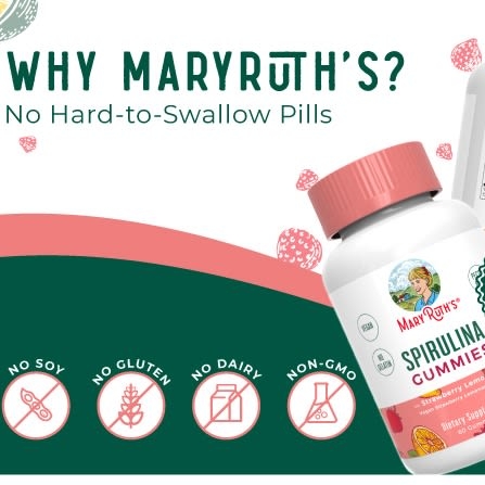 MaryRuth's, жевательные таблетки со спирулиной, со вкусом клубничного лимонада, 90 жевательных таблеток (Товар снят с продажи) 