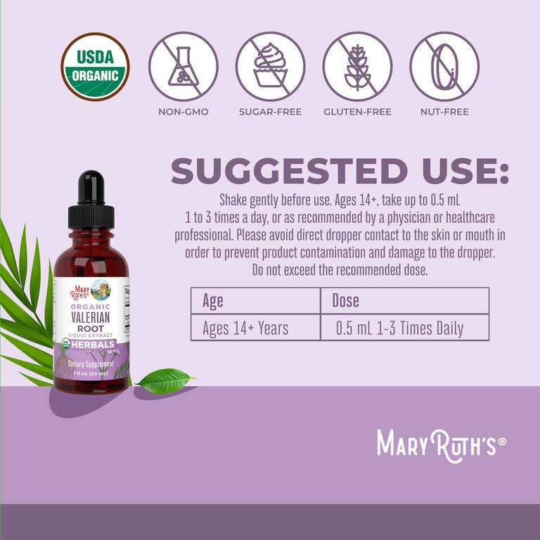 MaryRuth's, жидкий экстракт корня органической валерианы, без спирта, 30 мл