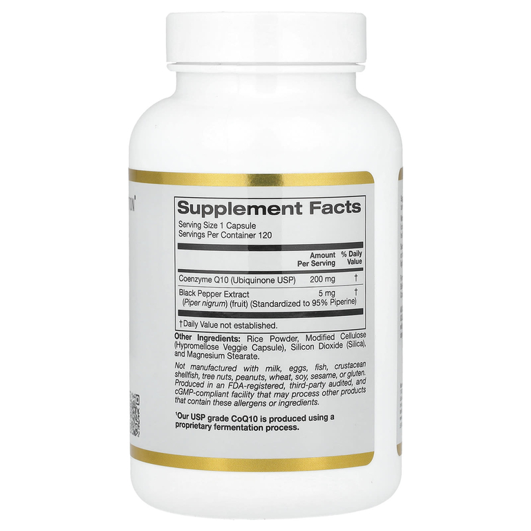 California Gold Nutrition, коэнзим Q10 с Bioperine® и экстрактом чёрного перца, улучшенная биодоступность, 200 мг, 120 растительных капсул