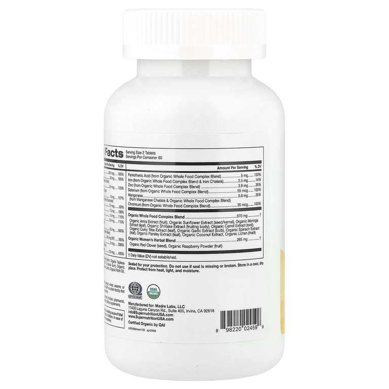 Super Nutrition, мультивитамины из органических цельных продуктов для женщин, 120 таблеток