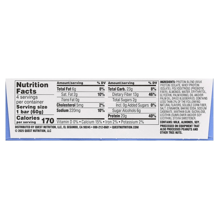 Quest Nutrition, протеиновый батончик, кекс с голубикой, 4 шт. по 60 г (2,12 унции)