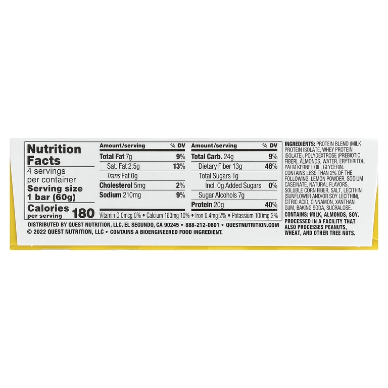 Quest Nutrition, протеиновый батончик, лимонный торт, 4 шт. по 60 г (2,12 унции)