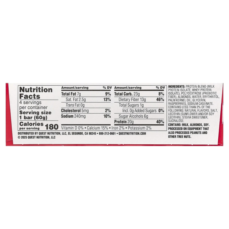 Quest Nutrition, протеиновый батончик, белый шоколад и малина, 4 шт. по 60 г (2,12 унции)