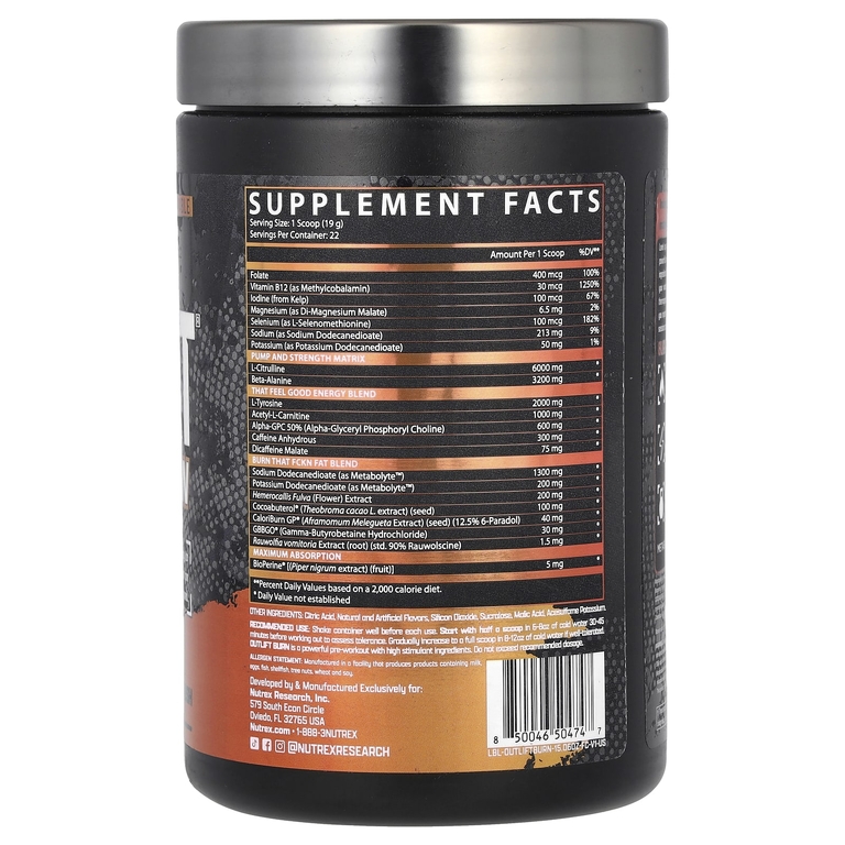 Nutrex Research, Outlife, Burn, Florida Crush, 426,9 г (15,06 унции) (Товар снят с продажи) 