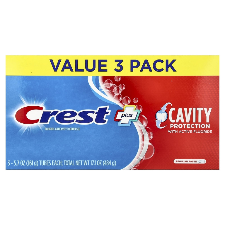 Crest, Защита от кариеса, зубная паста против кариеса с фтором, обычная паста, 3 тюбика по 161 г (5,7 унции)