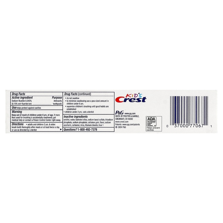 Crest, для детей, зубная паста против кариеса с фтором, с блестками, 3 шт. в упаковке, 130 г (4,6 унции)