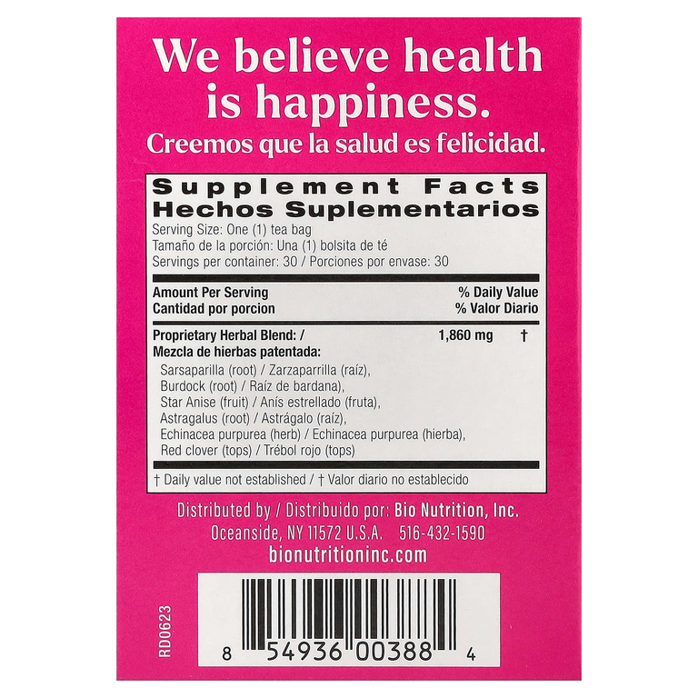 Bio Nutrition, чай для поддержки лимфы, без кофеина, 30 чайных пакетиков, 56 г (2 унции)