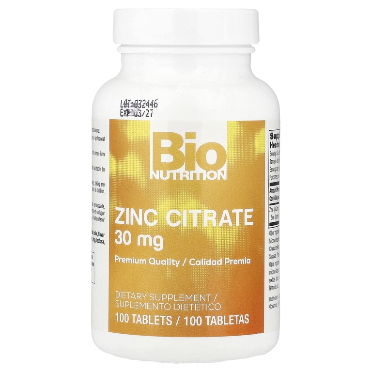 Bio Nutrition, цитрат цинка, 30 мг, 100 таблеток