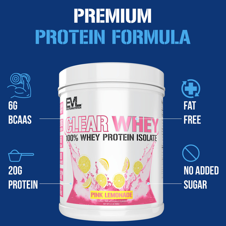 EVLution Nutrition, Clear Whey, 100% изолят сывороточного протеина, со вкусом розового лимонада, 500 г (1,1 фунта)