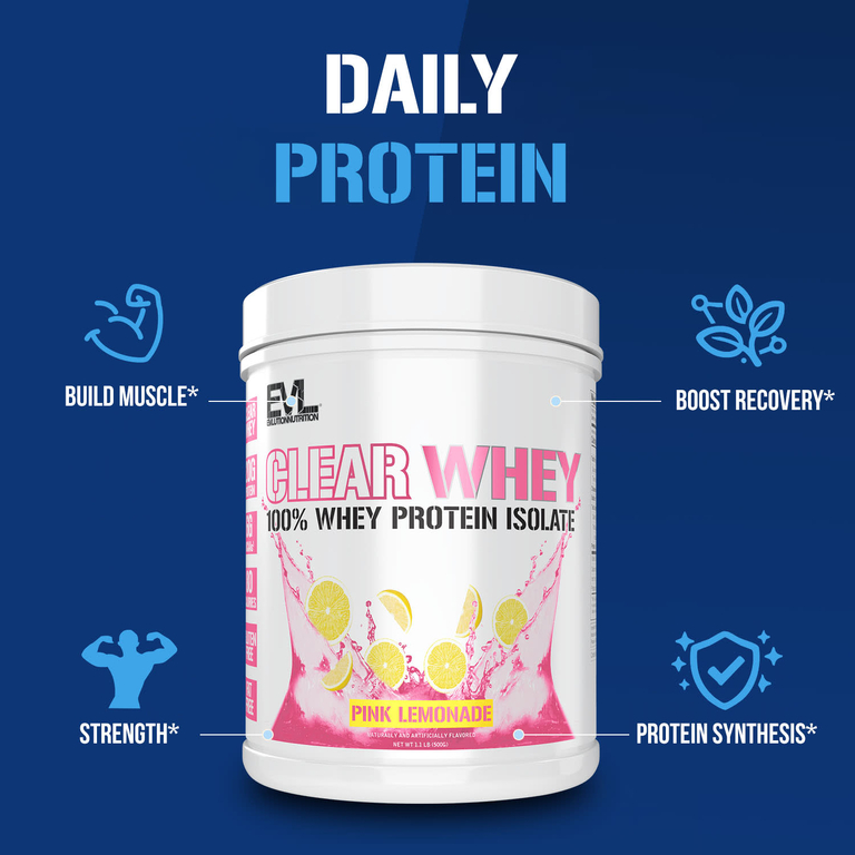 EVLution Nutrition, Clear Whey, 100% изолят сывороточного протеина, со вкусом розового лимонада, 500 г (1,1 фунта)