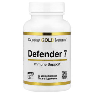 California Gold Nutrition, Defender 7, добавка с витаминами A, C, D3 и B6, цинком, селеном и бета-глюканом, 60 растительных капсул